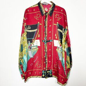 Cream Silk by P.E.K. Imports Shirt Sz XL Silk Nautical Blue Red Oversized RARE